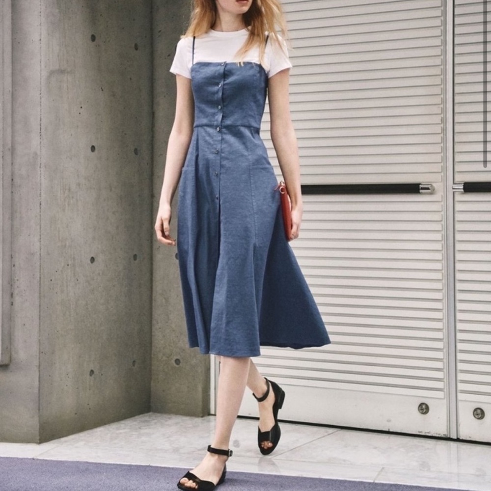 Theory Womens Spaghetti Strap Button Up Strapless Sleeveless
Dress Blue, Size 2